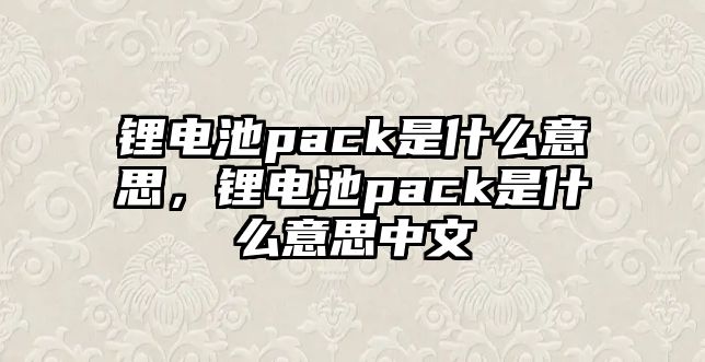 鋰電池pack是什么意思，鋰電池pack是什么意思中文