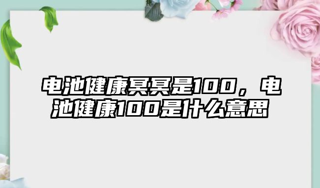 電池健康冥冥是100，電池健康100是什么意思