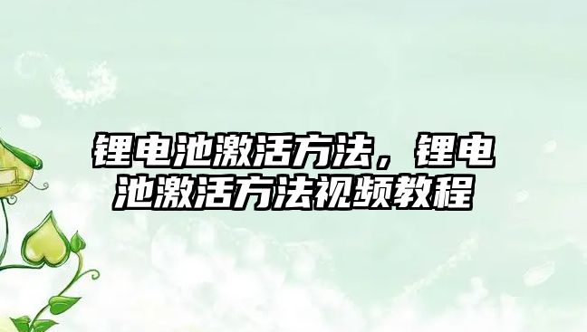 鋰電池激活方法，鋰電池激活方法視頻教程