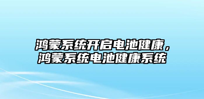 鴻蒙系統開啟電池健康，鴻蒙系統電池健康系統