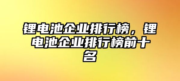 鋰電池企業排行榜，鋰電池企業排行榜前十名