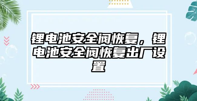 鋰電池安全閥恢復，鋰電池安全閥恢復出廠設置