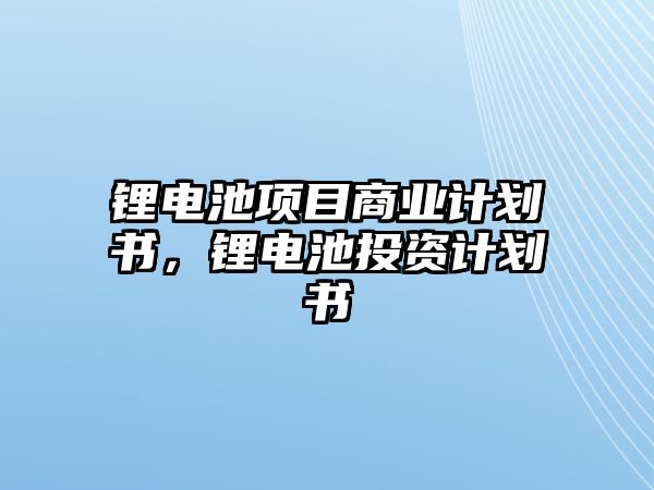 鋰電池項目商業計劃書，鋰電池投資計劃書