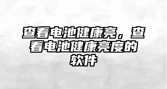 查看電池健康亮，查看電池健康亮度的軟件