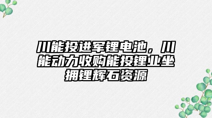 川能投進軍鋰電池，川能動力收購能投鋰業坐擁鋰輝石資源