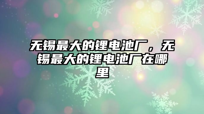 無錫最大的鋰電池廠，無錫最大的鋰電池廠在哪里