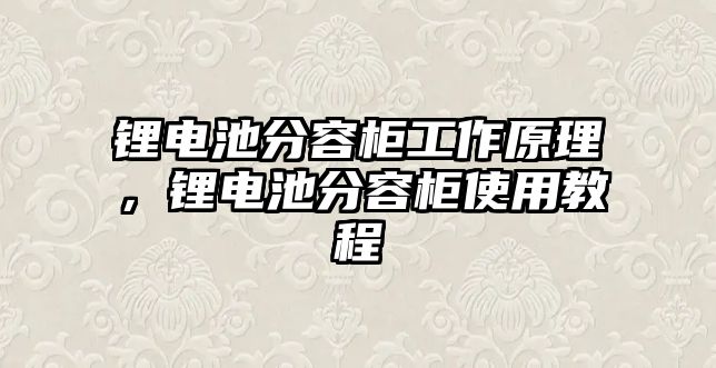 鋰電池分容柜工作原理，鋰電池分容柜使用教程