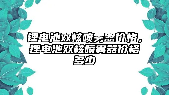 鋰電池雙核噴霧器價格，鋰電池雙核噴霧器價格多少