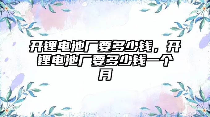 開鋰電池廠要多少錢，開鋰電池廠要多少錢一個(gè)月