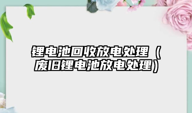 鋰電池回收放電處理（廢舊鋰電池放電處理）