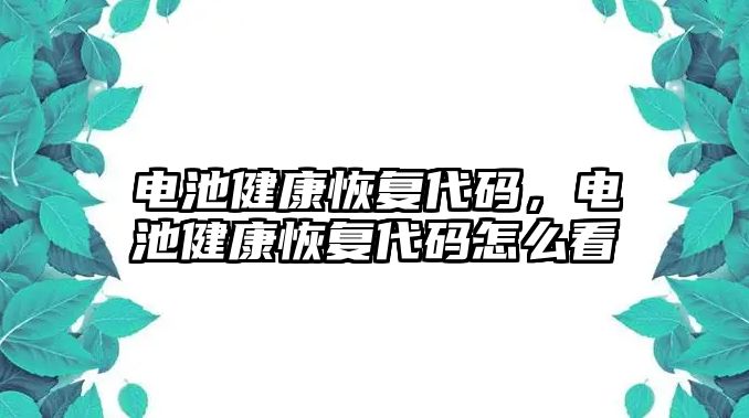 電池健康恢復代碼，電池健康恢復代碼怎么看